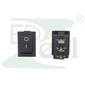 KCD1 Rocker Switch 3 Pin Black On-On with Iron Contact – Front View