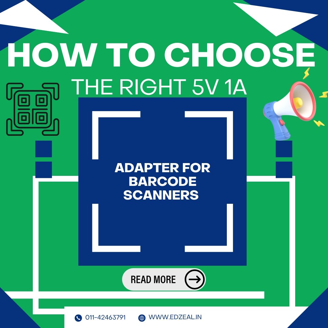 How to choose the right 5V 1A adapter for barcode scanners with design showing scanner frame and read more button