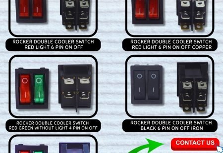 Internal components of a rocker switch including actuator, spring, and electrical contacts