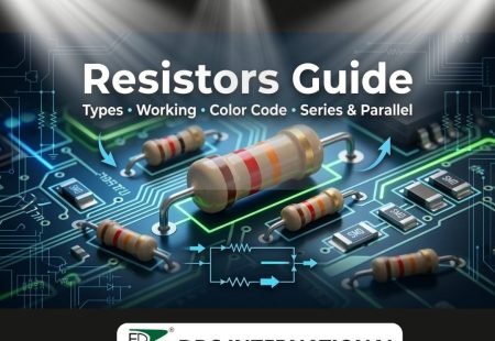 Complete resistors guide showing types of resistors, working principle, resistor color code, and series and parallel resistor circuits on a PCB